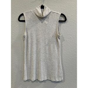 Christian Siriano New York Ribbed Gray Mock Neck Sleeveless Top Large a984